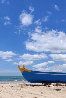 blue boat in Thoothukudi beach